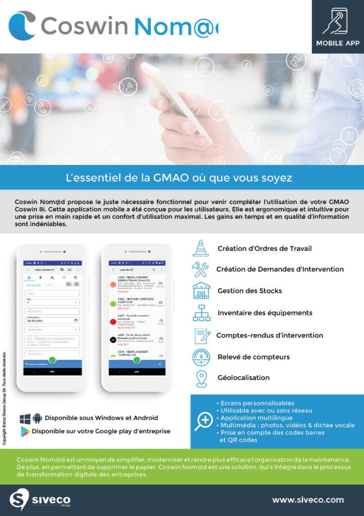 Brochure app de GMAO Coswin Nomad
