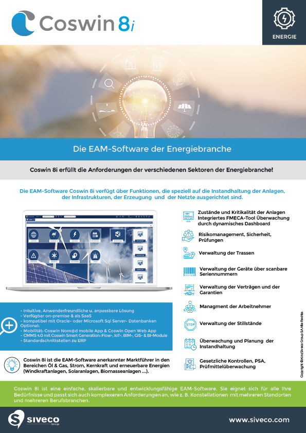 Broschüre CMMS Coswin für den Energiesektor