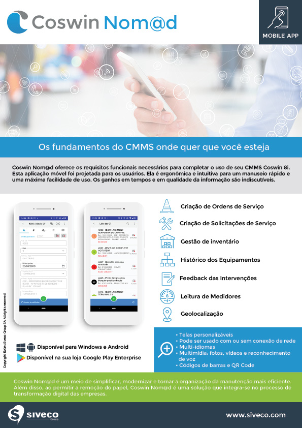 Folheto da aplicação CMMS Coswin Nomad